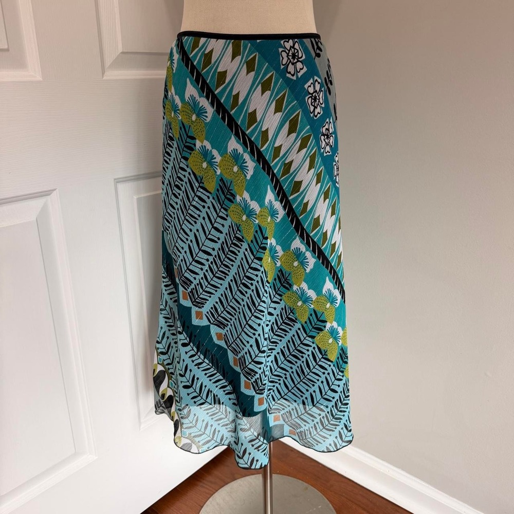 Y2K BLUE WRAPPER ABSTRACT PRINT MIDI SKIRT